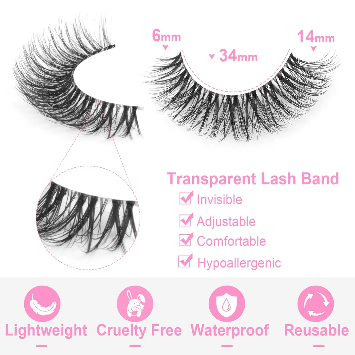 14mm Lashes Natural Look Wispy Eyelashes Fluffy Faux Mink Lashes Clear Band Short Natural False Lashes Cat Eye Daily Soft Strip Lashes Pack by Kiromiro