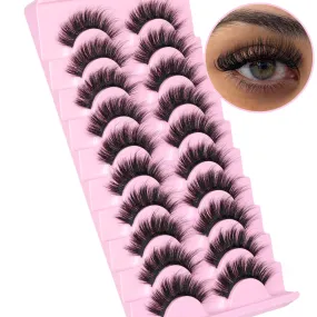 15MM Wispy Mink Lashes Natural Look Short Fluffy Eyelashes Round Eye Lashes Pack 3D Strip Fake Lashes by Geeneiya, 10 Pairs