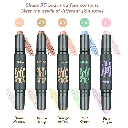 5Pcs Dual-Head Cream Contour Sticks Makeup Kit,Face Makeup Highlighter Pencil&Contouring Makeup kit,Contour Highlight Stick,Makeup Concealer Stick, Primer Face Makeup,Highlighter Makeup Stick Concealer