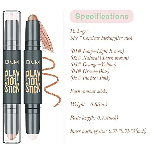 5Pcs Dual-Head Cream Contour Sticks Makeup Kit,Face Makeup Highlighter Pencil&Contouring Makeup kit,Contour Highlight Stick,Makeup Concealer Stick, Primer Face Makeup,Highlighter Makeup Stick Concealer