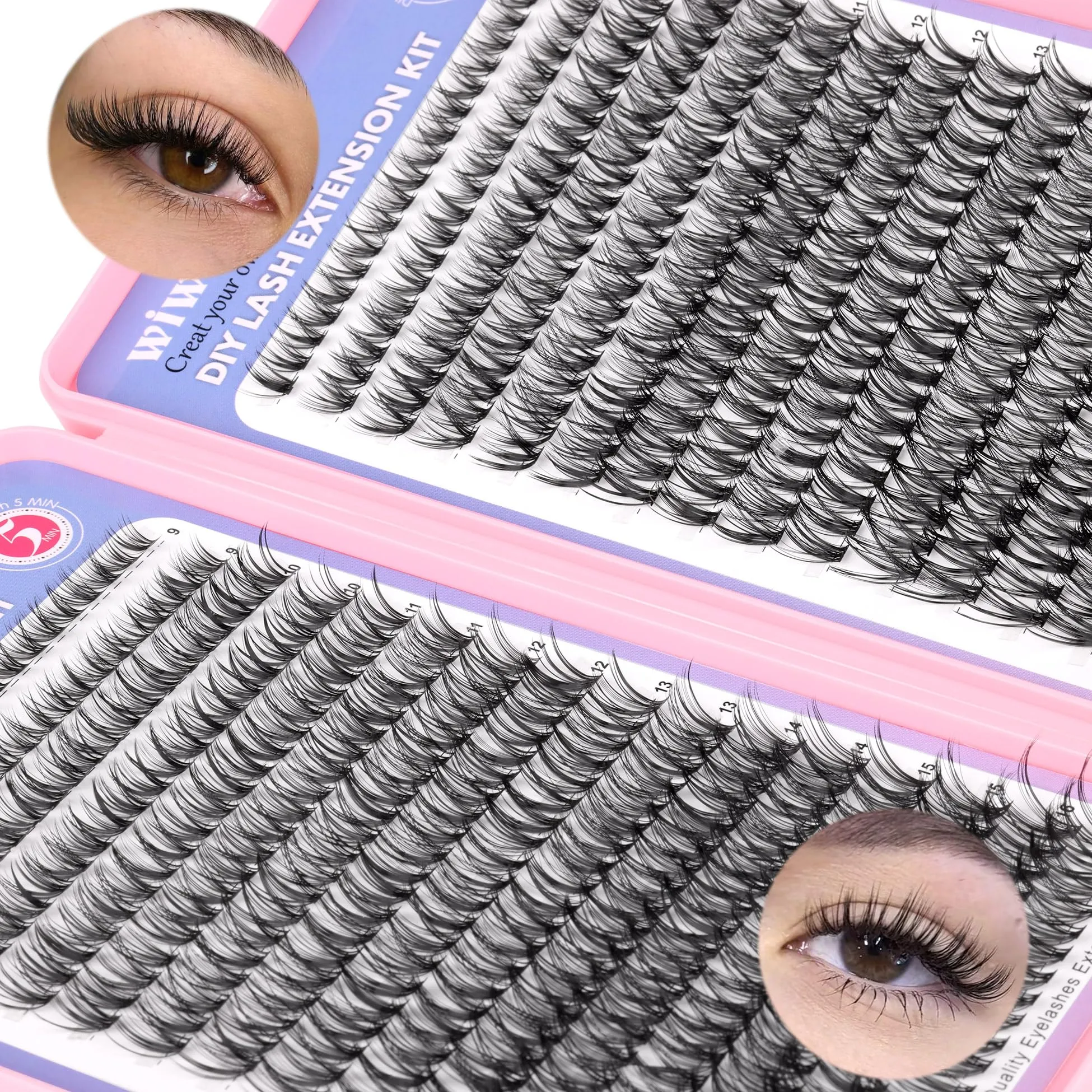 640Pcs Lash Extension Kit, DIY Eyelash Extension Kit Cluster Curl Individual Lashes with Lash Bond and Seal, Tweezers DIY Eyelash Extension Kit for Self Application At Home(30p 40p 8-15MM)