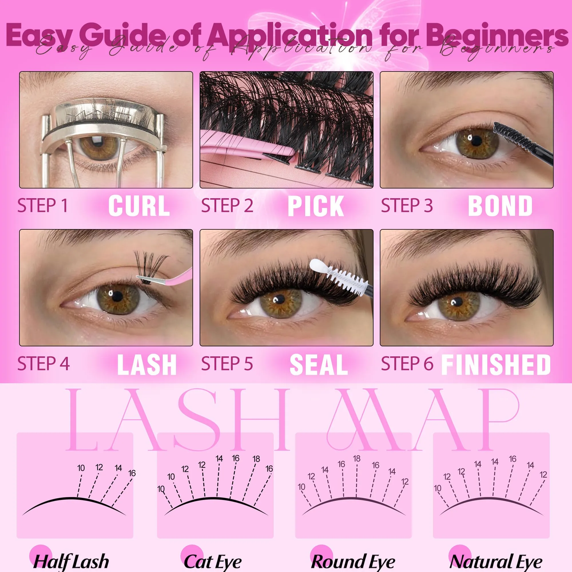 640Pcs Lash Extension Kit, DIY Eyelash Extension Kit Cluster Curl Individual Lashes with Lash Bond and Seal, Tweezers DIY Eyelash Extension Kit for Self Application At Home(30p 40p 8-15MM)