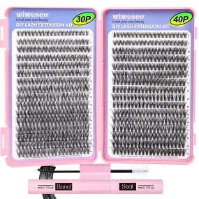 640Pcs Lash Extension Kit, DIY Eyelash Extension Kit Cluster Curl Individual Lashes with Lash Bond and Seal, Tweezers DIY Eyelash Extension Kit for Self Application At Home(30p 40p 8-15MM)