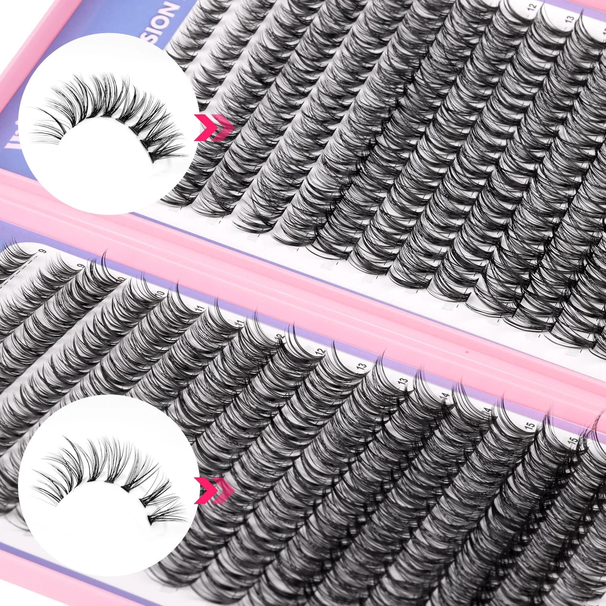 640Pcs Lash Extension Kit, DIY Eyelash Extension Kit Cluster Curl Individual Lashes with Lash Bond and Seal, Tweezers DIY Eyelash Extension Kit for Self Application At Home(30p 40p 8-15MM)