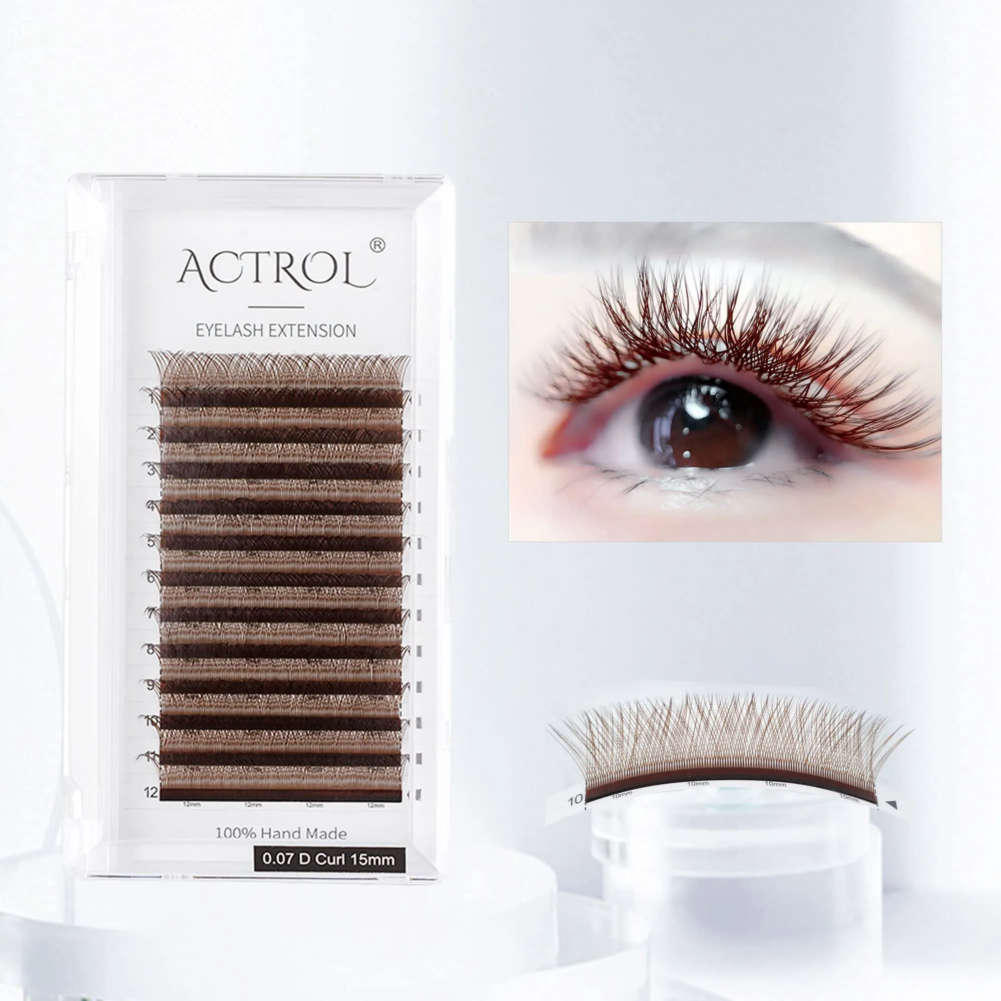 ACTROL YY Eyelashes Extension Lashes Brown D Curl 0.07mm 8-15mm Lash Volume Extension Easy Fans Y Shaped Premade Soft Eyelashes Supply
