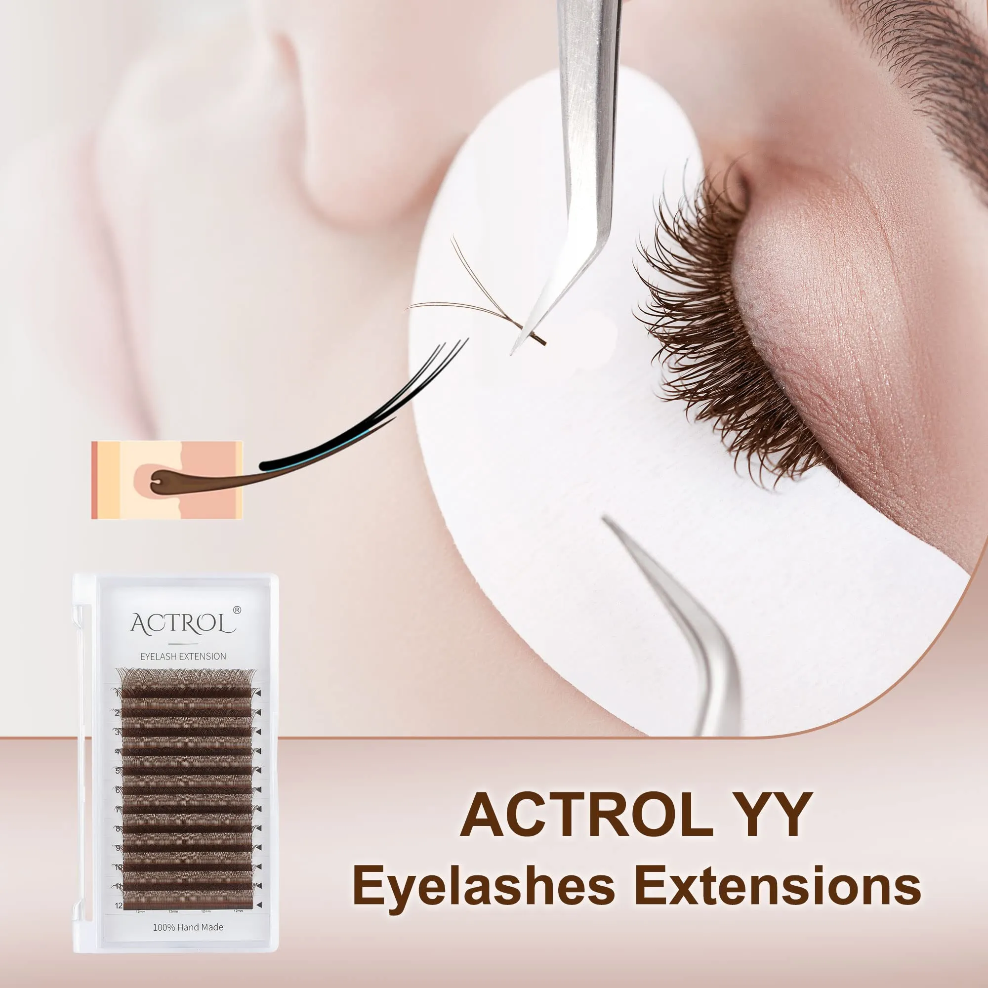 ACTROL YY Eyelashes Extension Lashes Brown D Curl 0.07mm 8-15mm Lash Volume Extension Easy Fans Y Shaped Premade Soft Eyelashes Supply