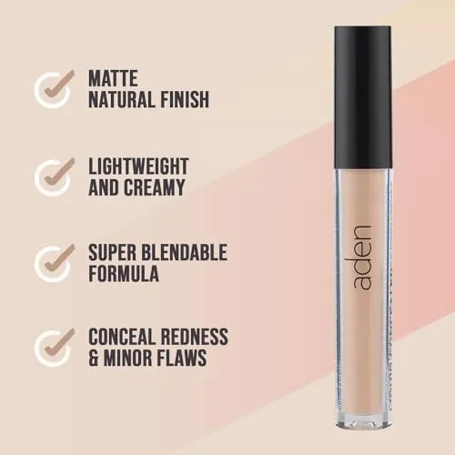 aden Liquid Concealer Multipurpose concealer that illuminates, corrects and perfects facial skin with a flawless natural matte finish 4ml MADE IN ITALY (01 LIGHT)