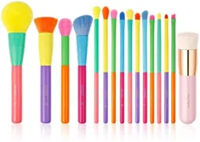 Docolor Colorful 15Pcs Makeup Brushes Set With Flat Top Kabuki Foundation Brush Pink Premium Synthetic Kabuki Foundation Brush Blending Face Powder Blush Concealers Eye Shadows Makeup Brush Set