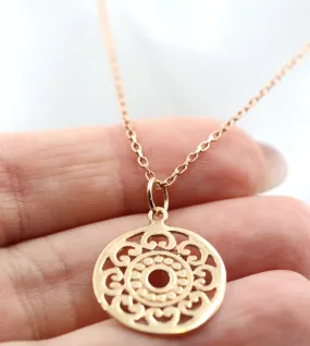 Genuine 9ct 9k Rose Gold 45cm Cable Necklace Chain   Filigree Pendant