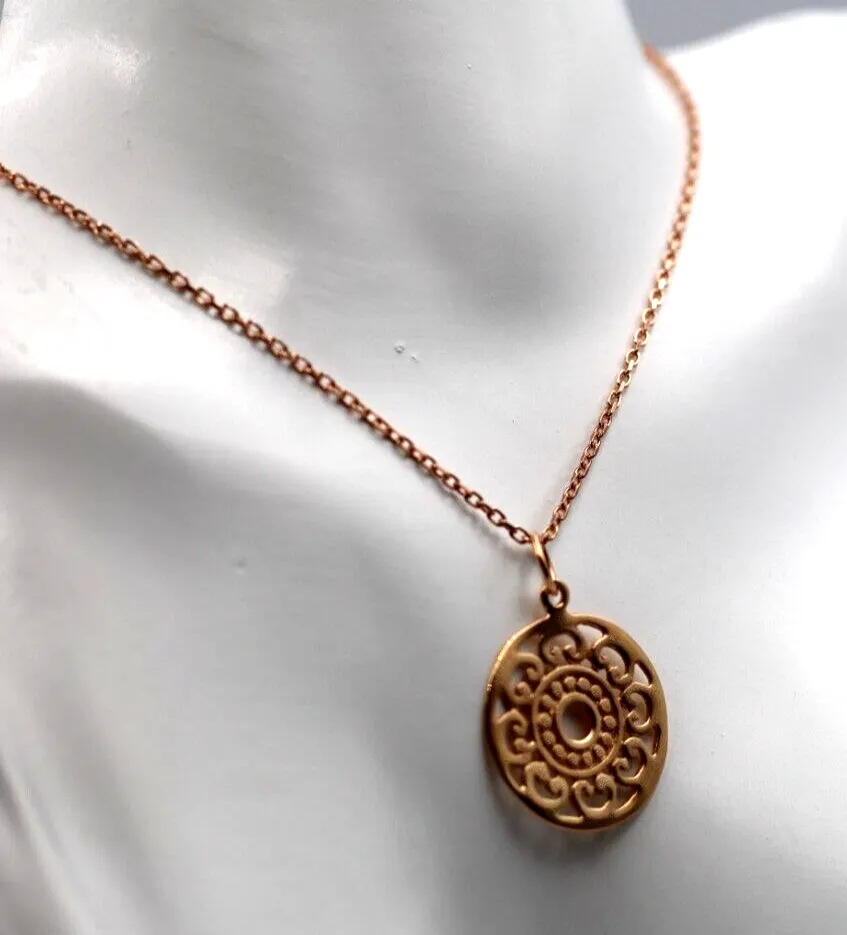 Genuine 9ct 9k Rose Gold 45cm Cable Necklace Chain   Filigree Pendant