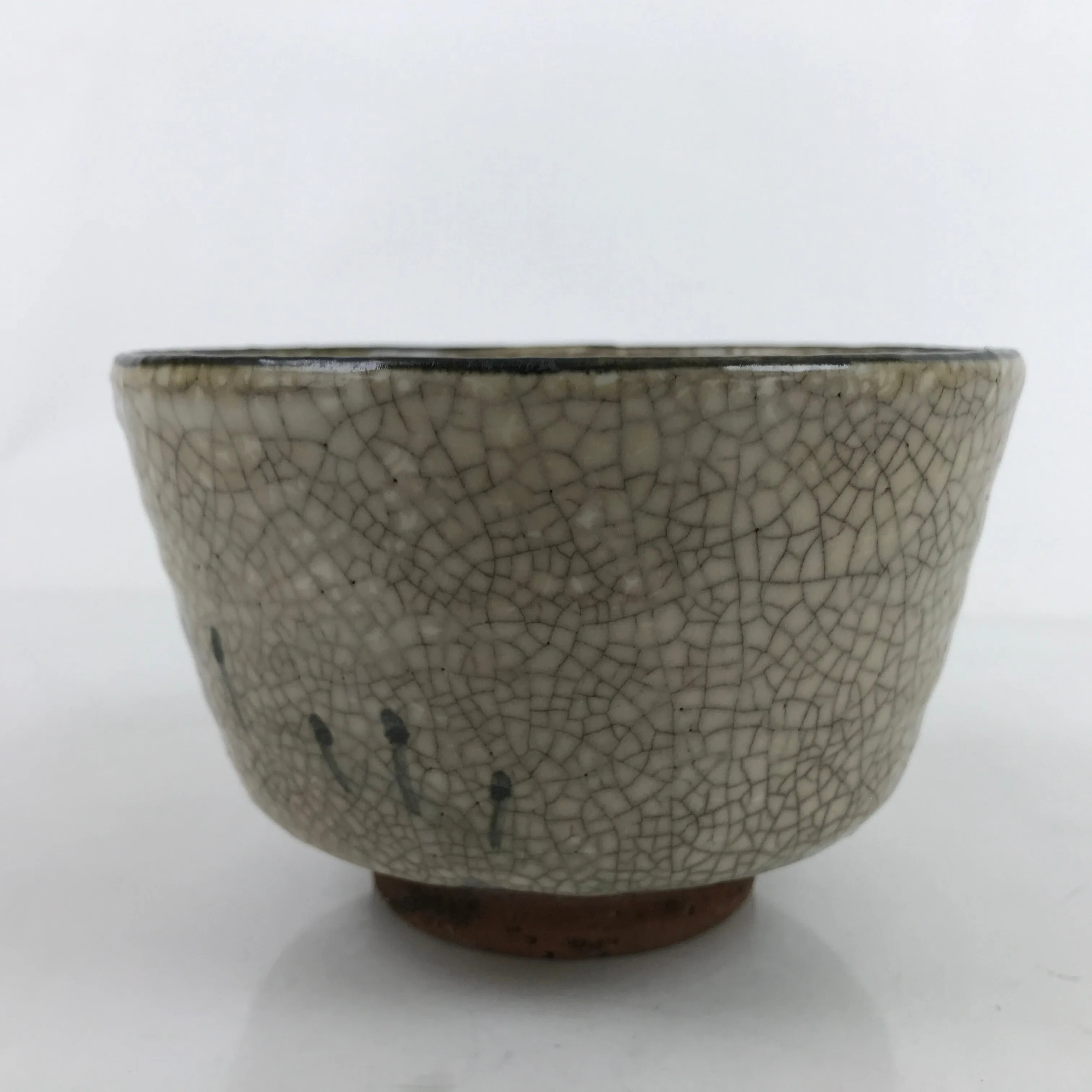 Japanese Ceramic Green Tea Bowl Matcha Chawan Vtg Gray Brown Crackle CHB59