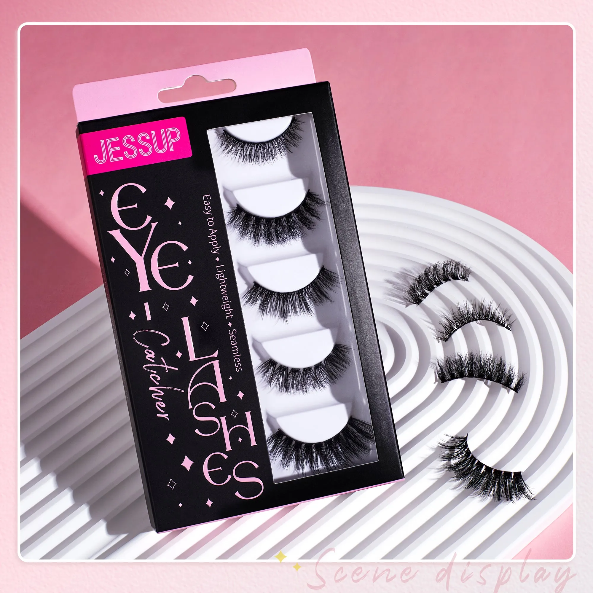 Jessup False Eyelashes 5 Pairs Fake Eyelashes Natual Cat Eye Lashes Fluffy Wispy Short Volume Reusable Faux Mink Eyelashes, FE502