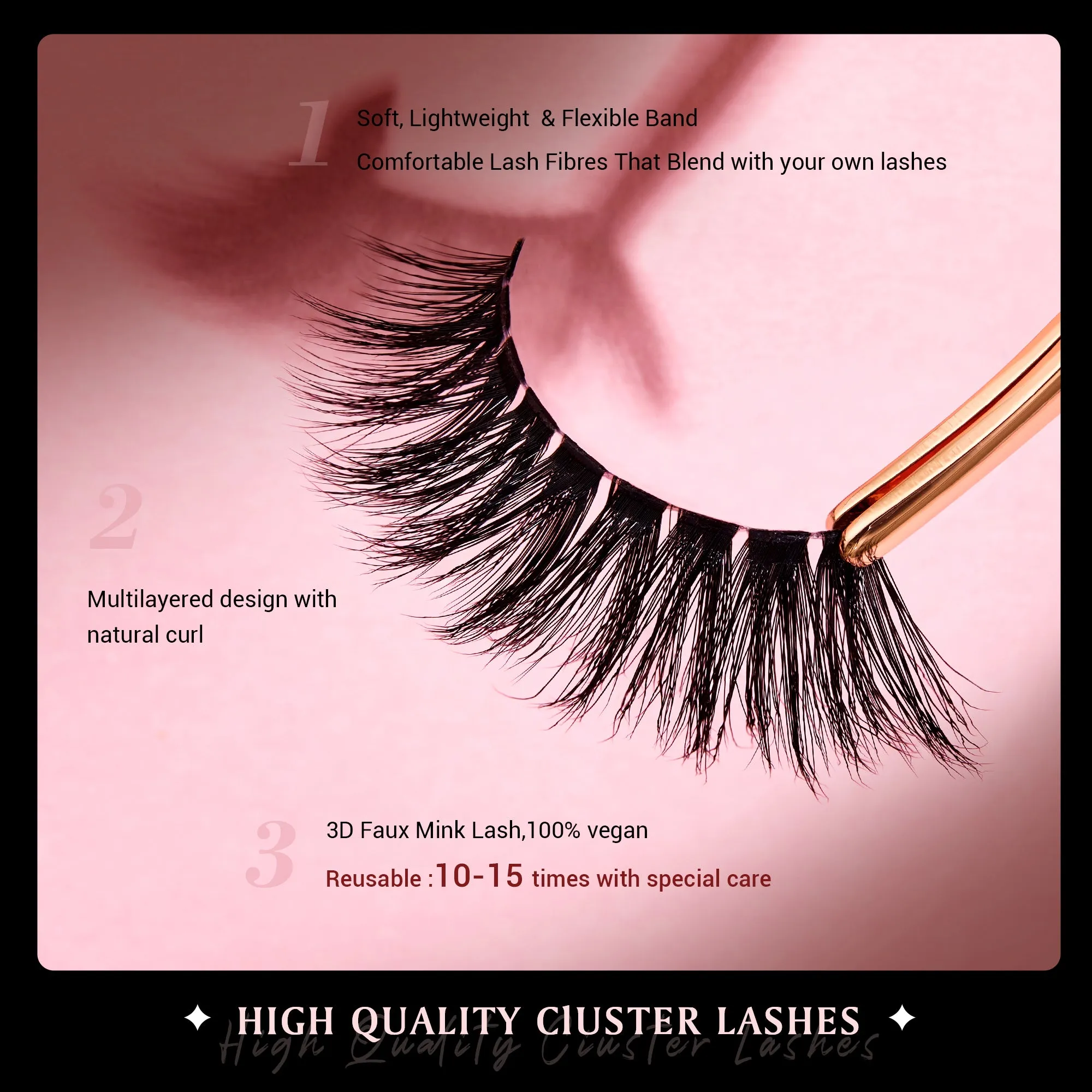 Jessup False Eyelashes 5 Pairs Fake Eyelashes Natual Cat Eye Lashes Fluffy Wispy Short Volume Reusable Faux Mink Eyelashes, FE502