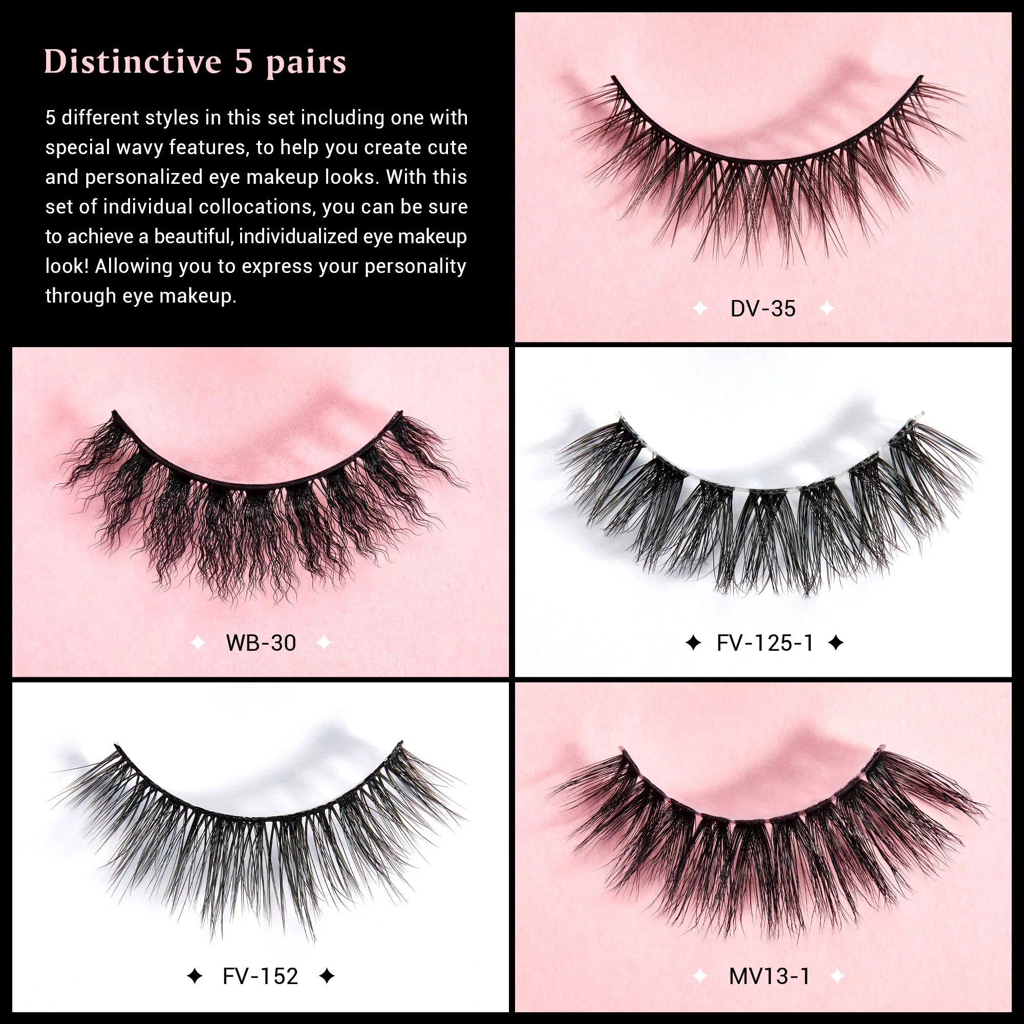 Jessup False Eyelashes 5 Pairs Fake Eyelashes Natual Cat Eye Lashes Fluffy Wispy Short Volume Reusable Faux Mink Eyelashes, FE502