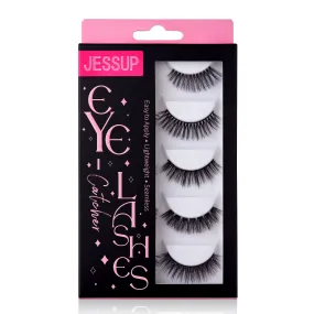 Jessup False Eyelashes Natural Look Fake Eyelashes 5 Pairs Pack Faux Mink Eyelashes 3D Wispy Fluffy Reusable Fake Lashes, FE503