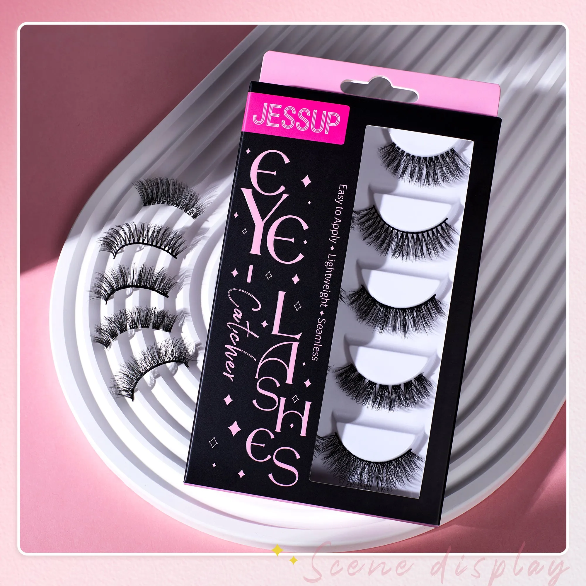 Jessup False Eyelashes Natural Look Fake Eyelashes 5 Pairs Pack Faux Mink Eyelashes 3D Wispy Fluffy Reusable Fake Lashes, FE503