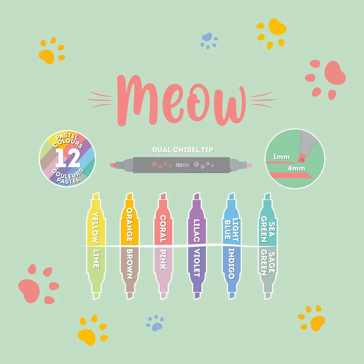 Legami Meow Pastel Highlighters - Set of 6