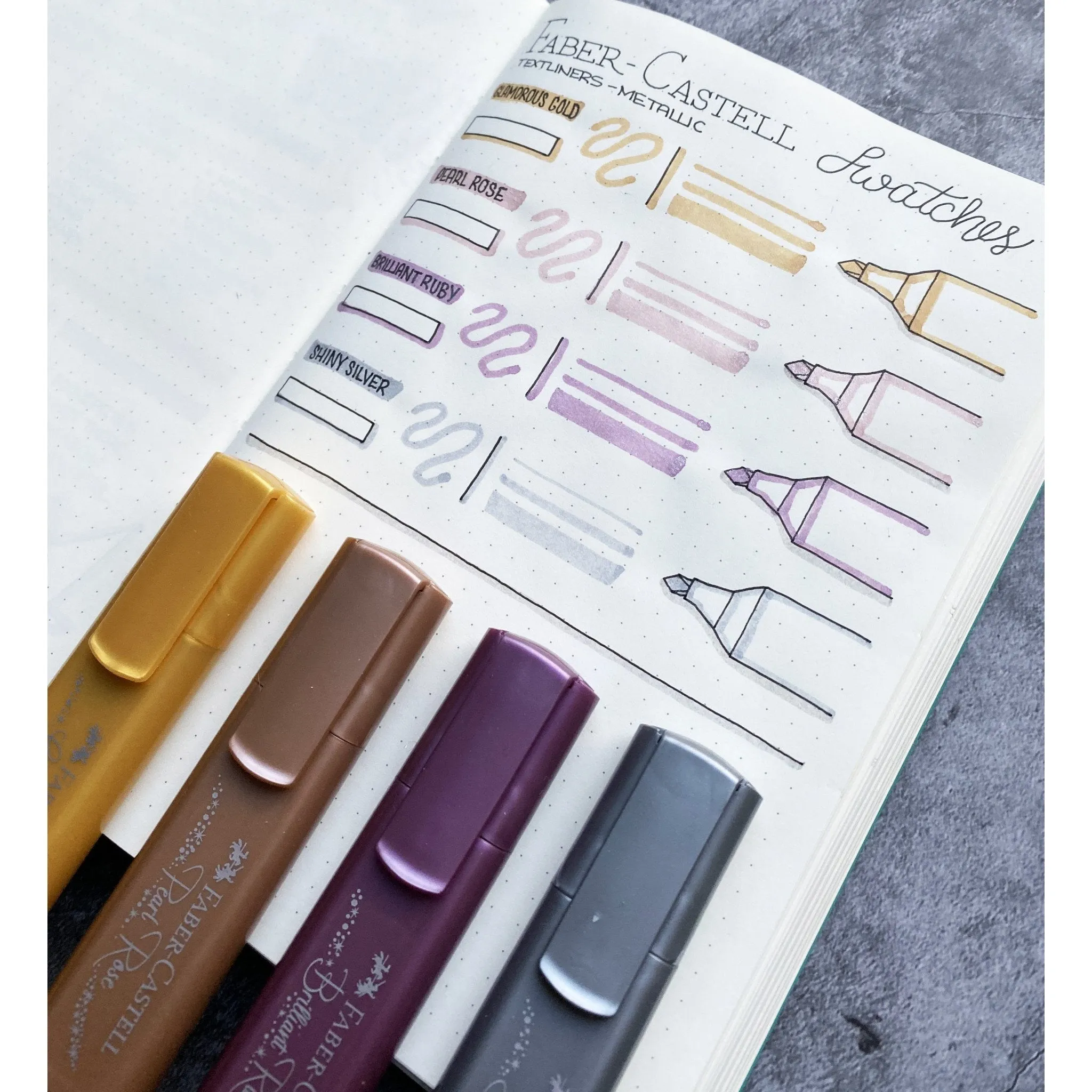 Metallic Textliner Highlighters - Silver, Ruby, Rose, Gold