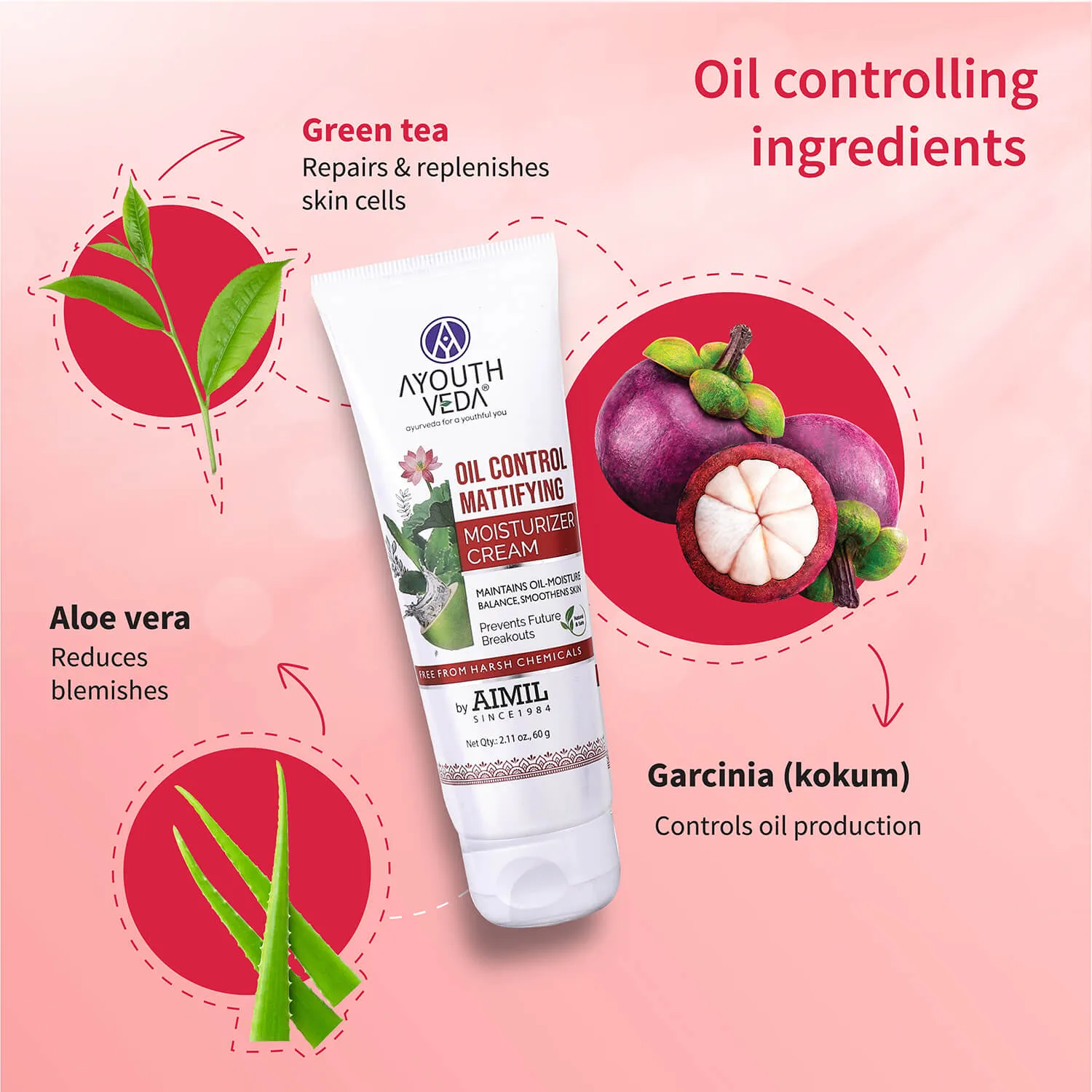 Oil Control Mattifying Moisturizer Cream for  Acne Prone Skin 60g